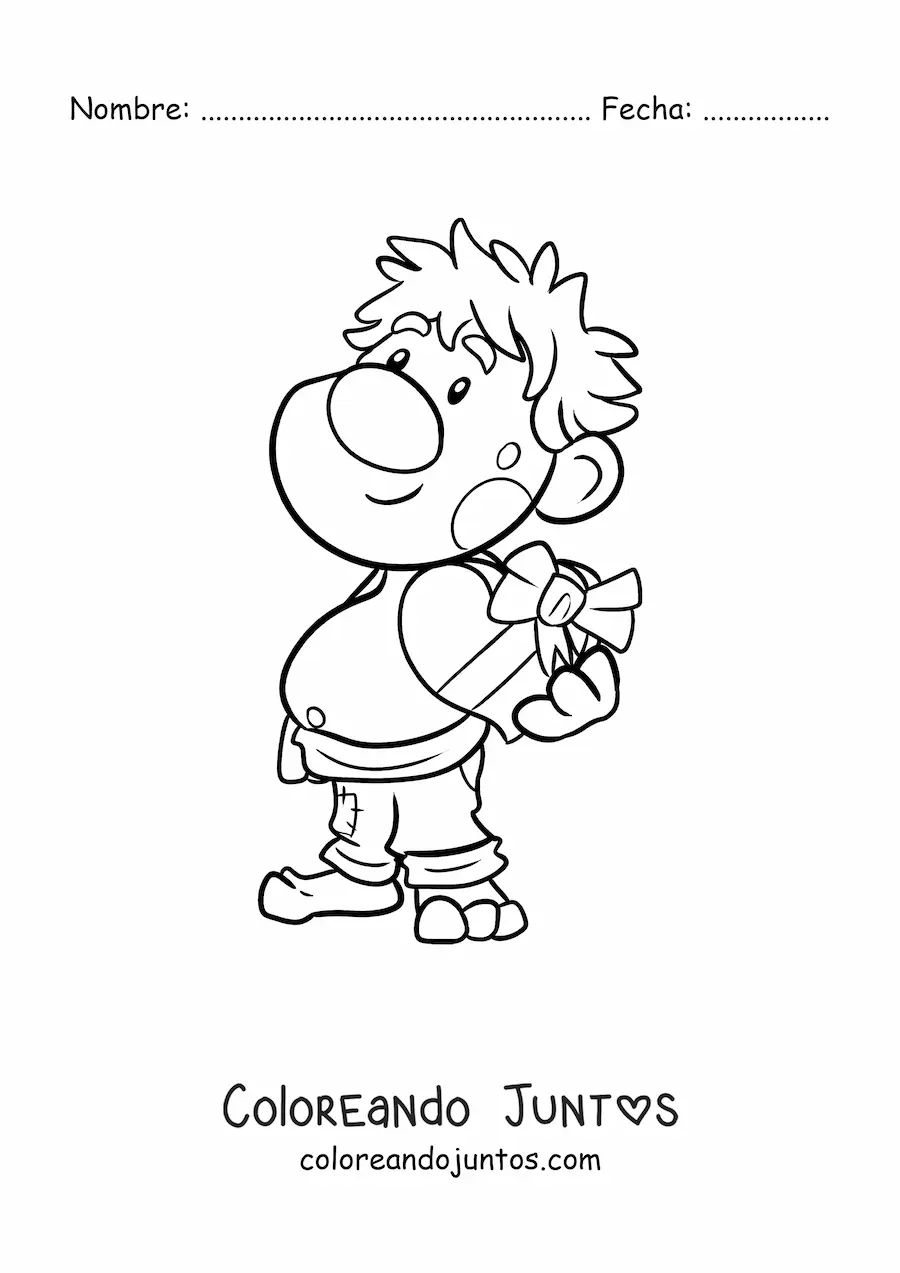 Imagen para colorear de troll animado con caja de bombones