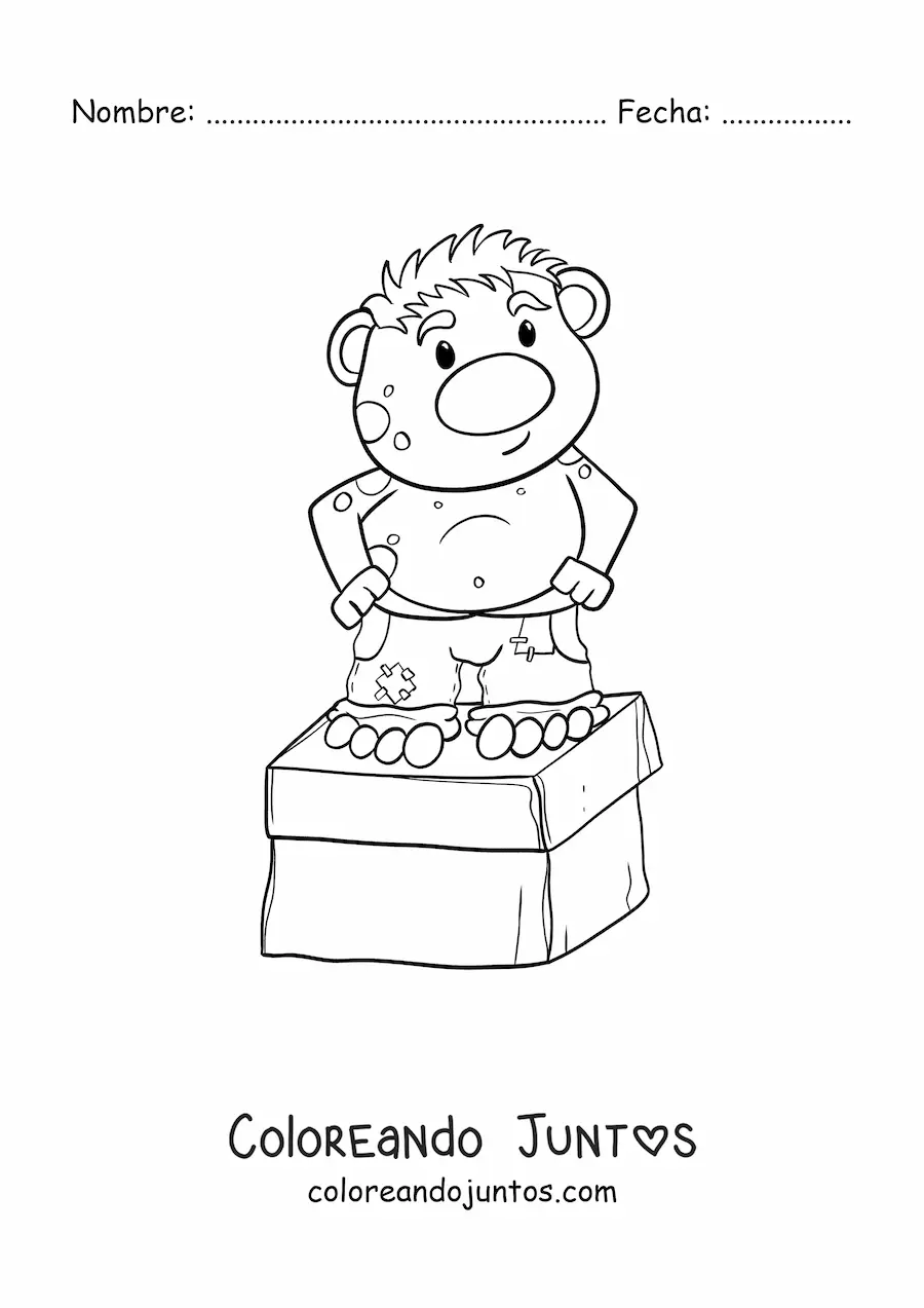 Imagen para colorear de troll animado parado sobre una caja