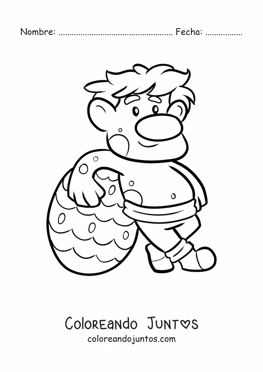 Imagen para colorear de troll animado con un huevo de pascua