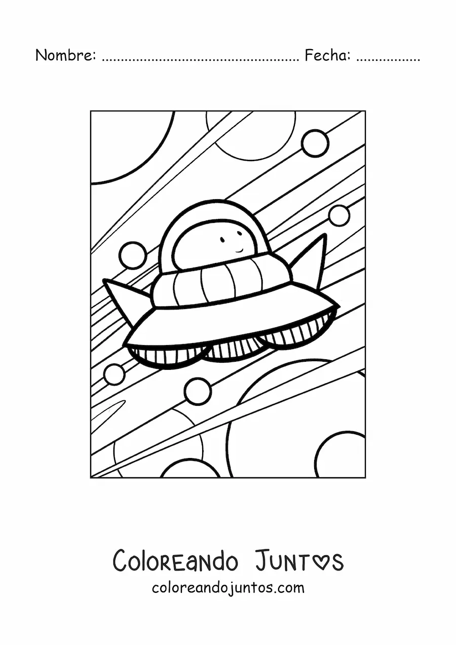 Imagen para colorear de alienígena animado volando en su nave espacial
