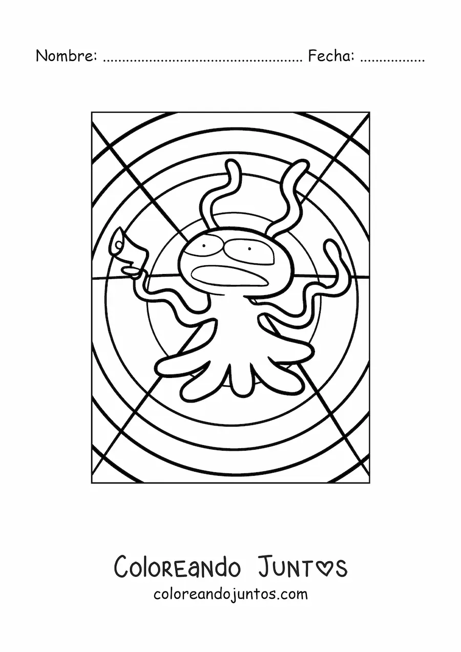 Imagen para colorear de alienígena animado con un arma