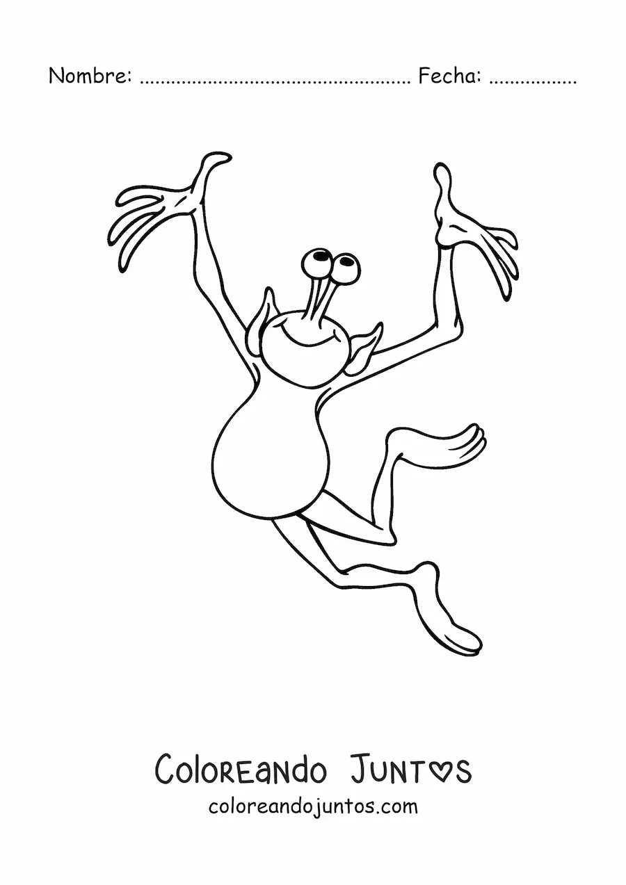Imagen para colorear de caricatura de un extraterrestre bailando
