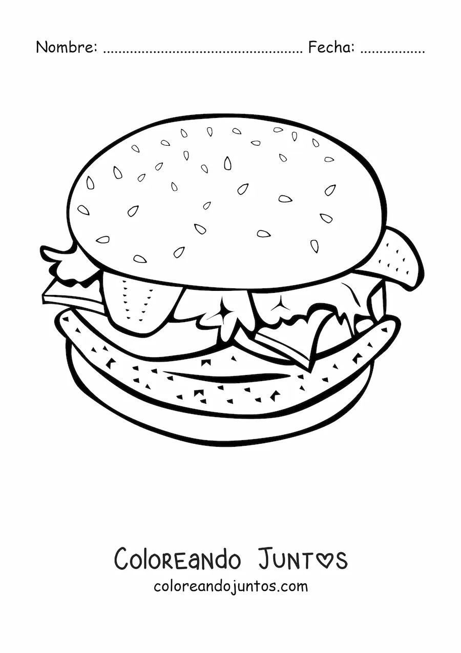Imagen para colorear de una hamburguesa realista