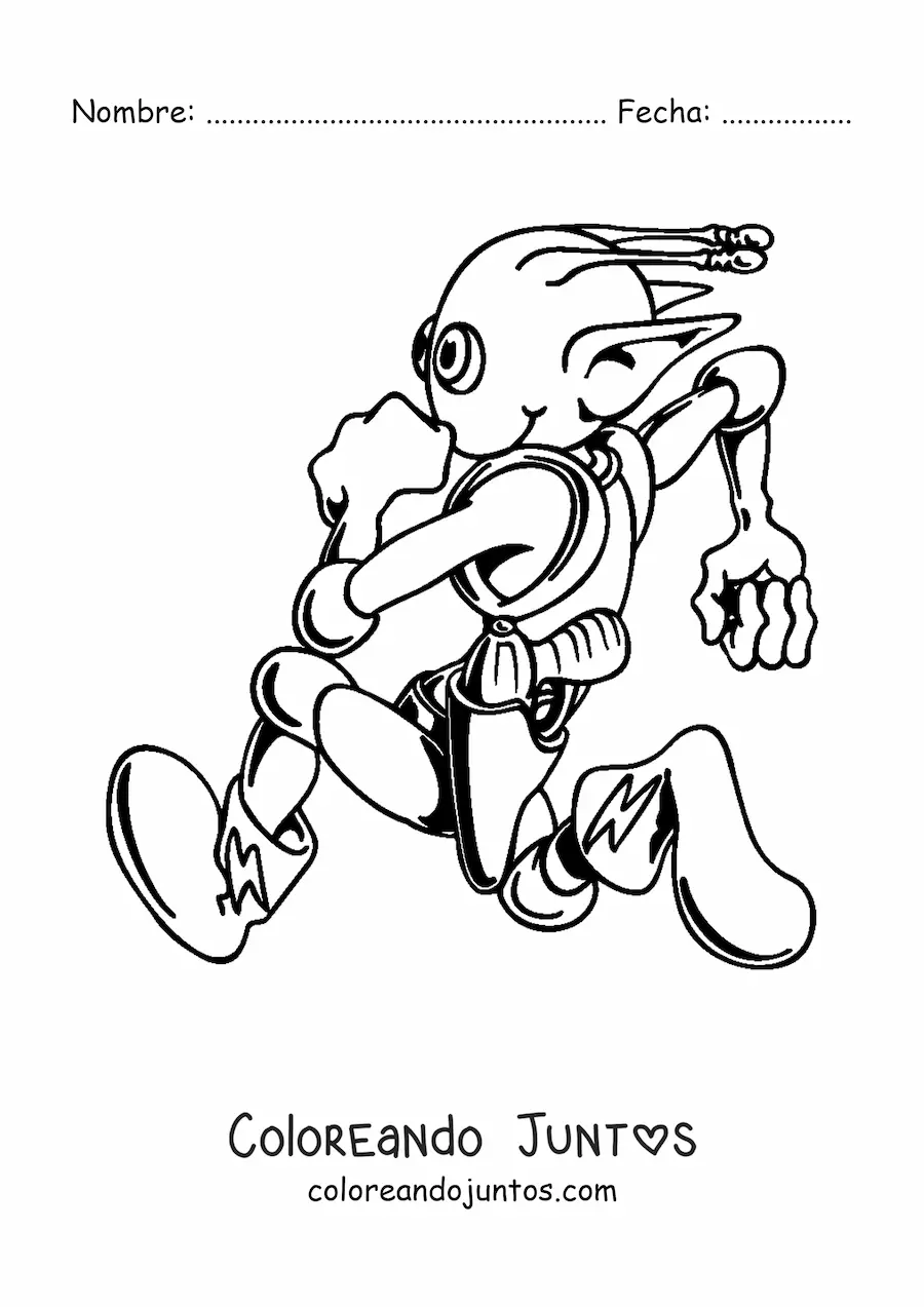 Imagen para colorear de caricatura de un extraterrestre corriendo