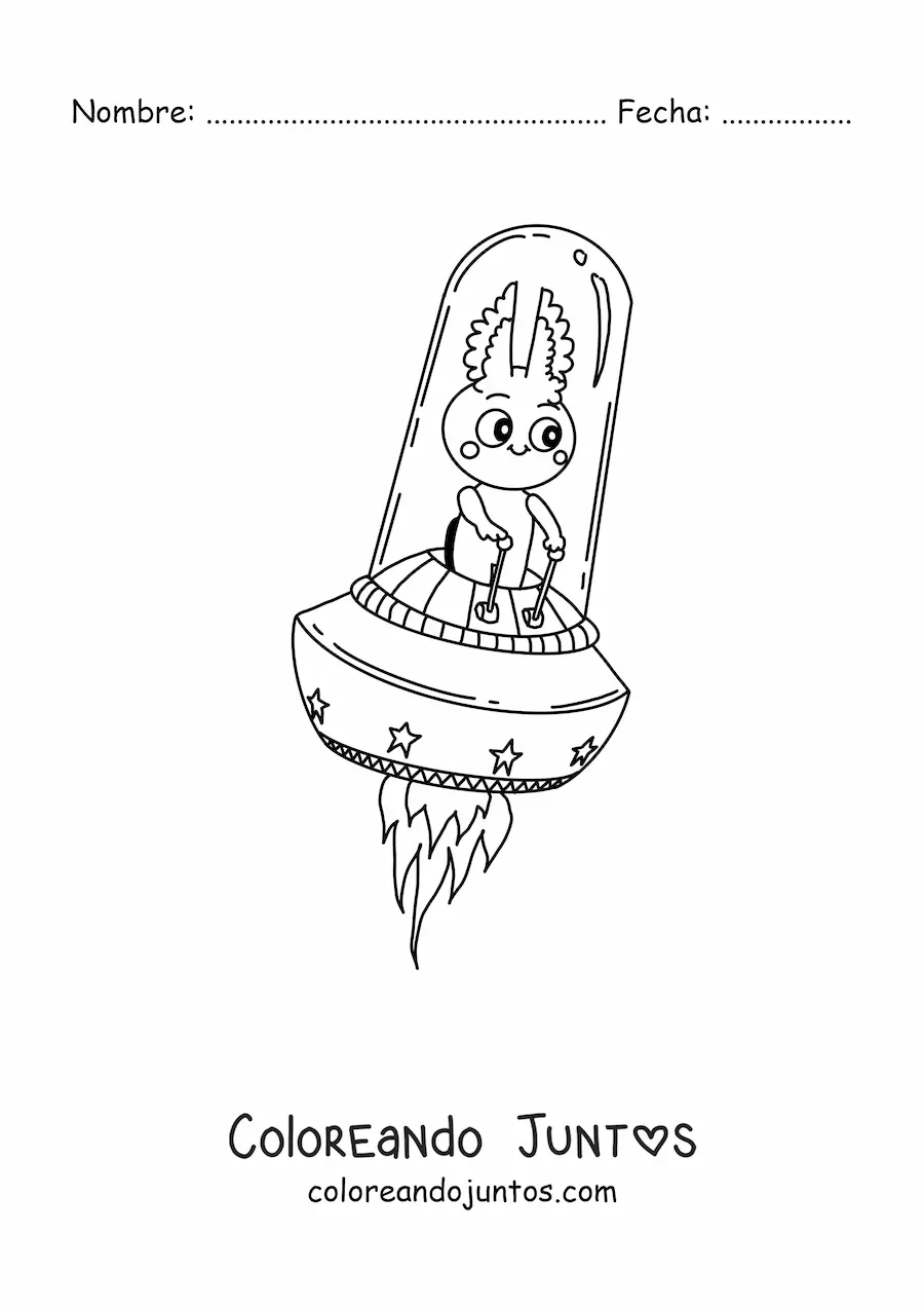 Imagen para colorear de alienígena volando en un ovni