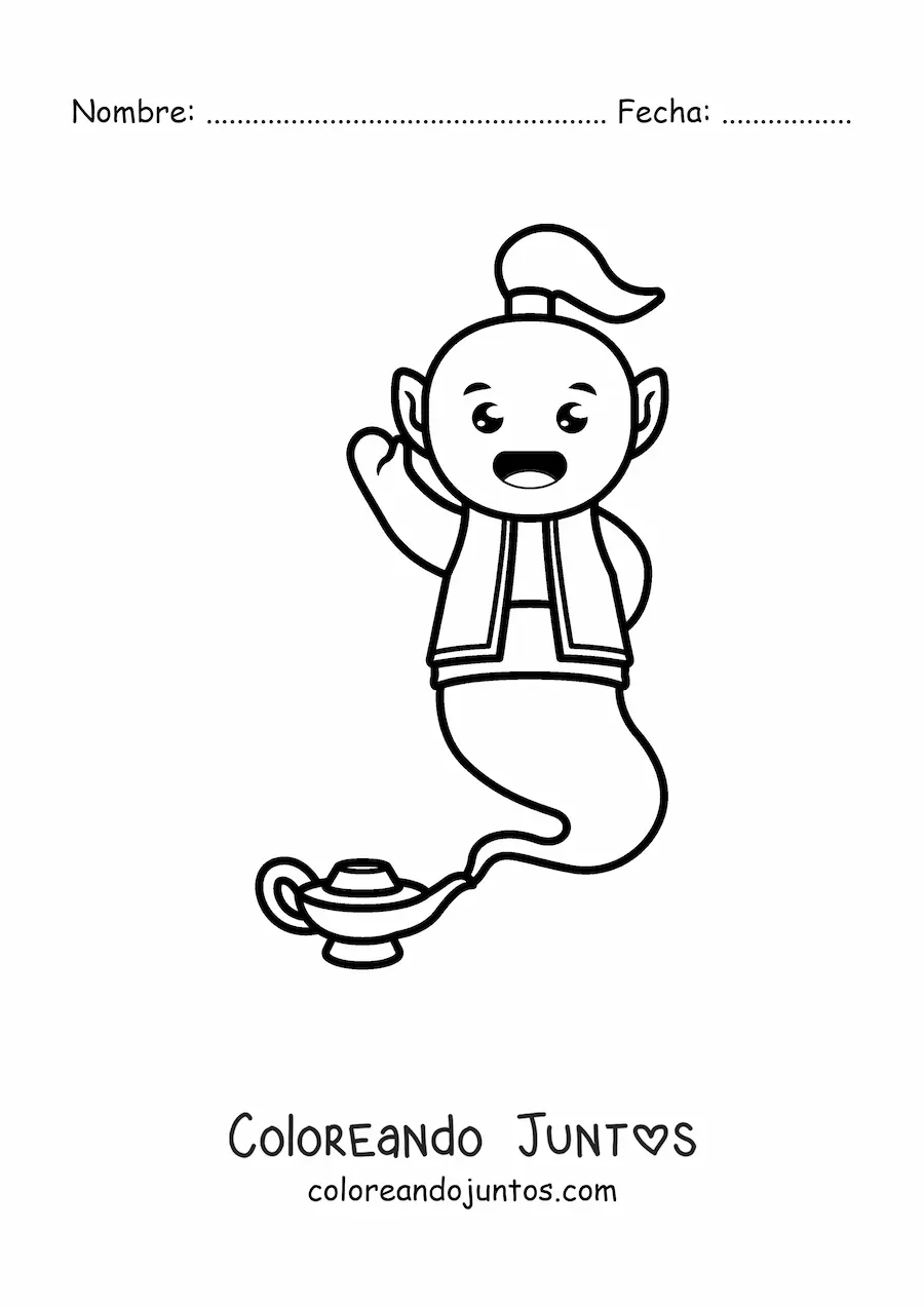 Imagen para colorear de genio kawaii saliendo de la lámpara
