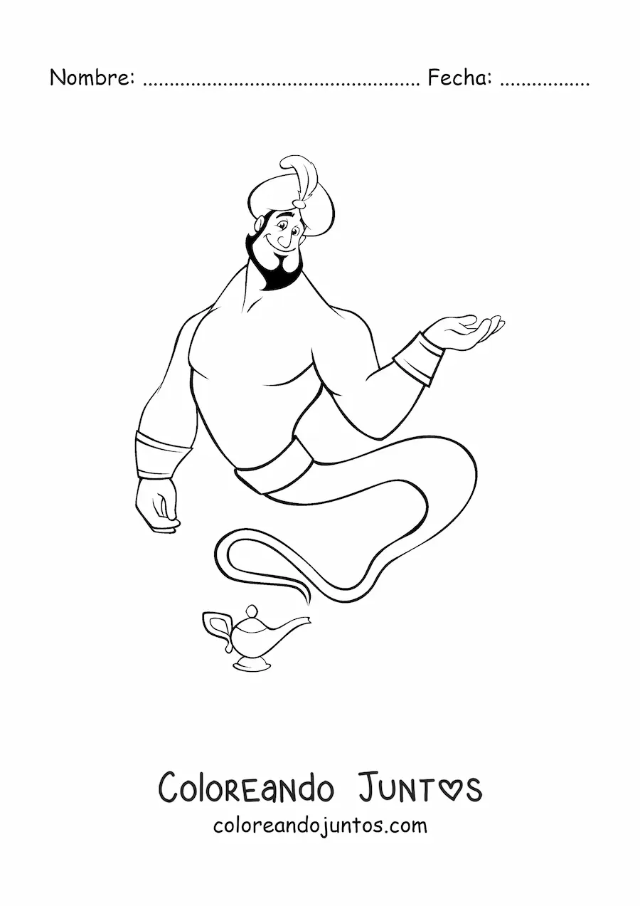 Imagen para colorear de genio de la lámpara mágico