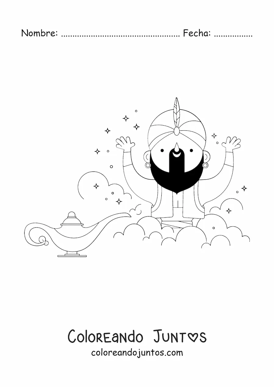 Imagen para colorear de genio de la lámpara animado
