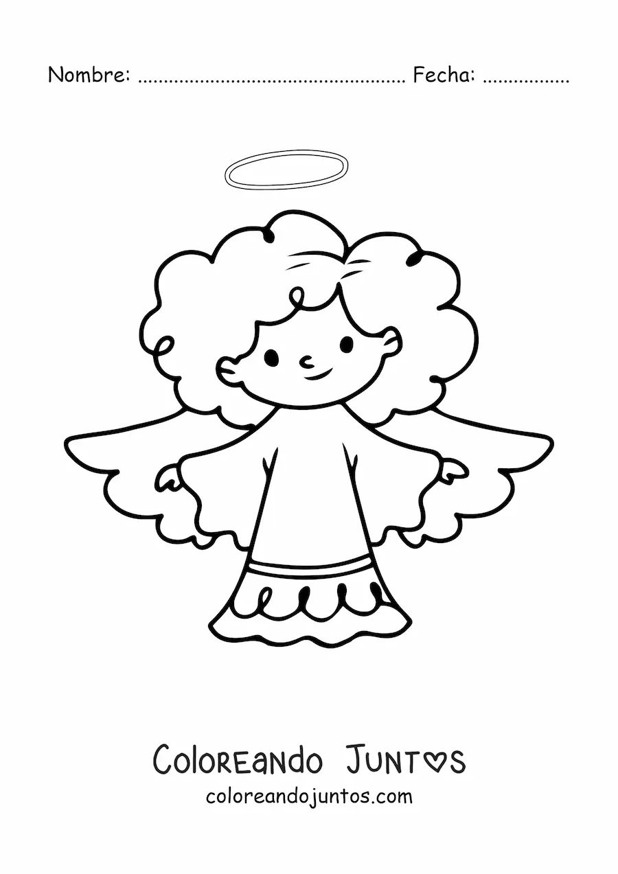 Imagen para colorear de ángel con afro animado con las alas abiertas