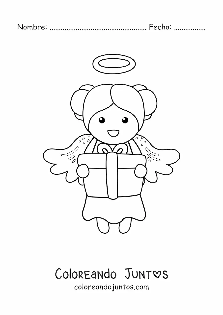 Imagen para colorear de chica ángel navideña con regalo