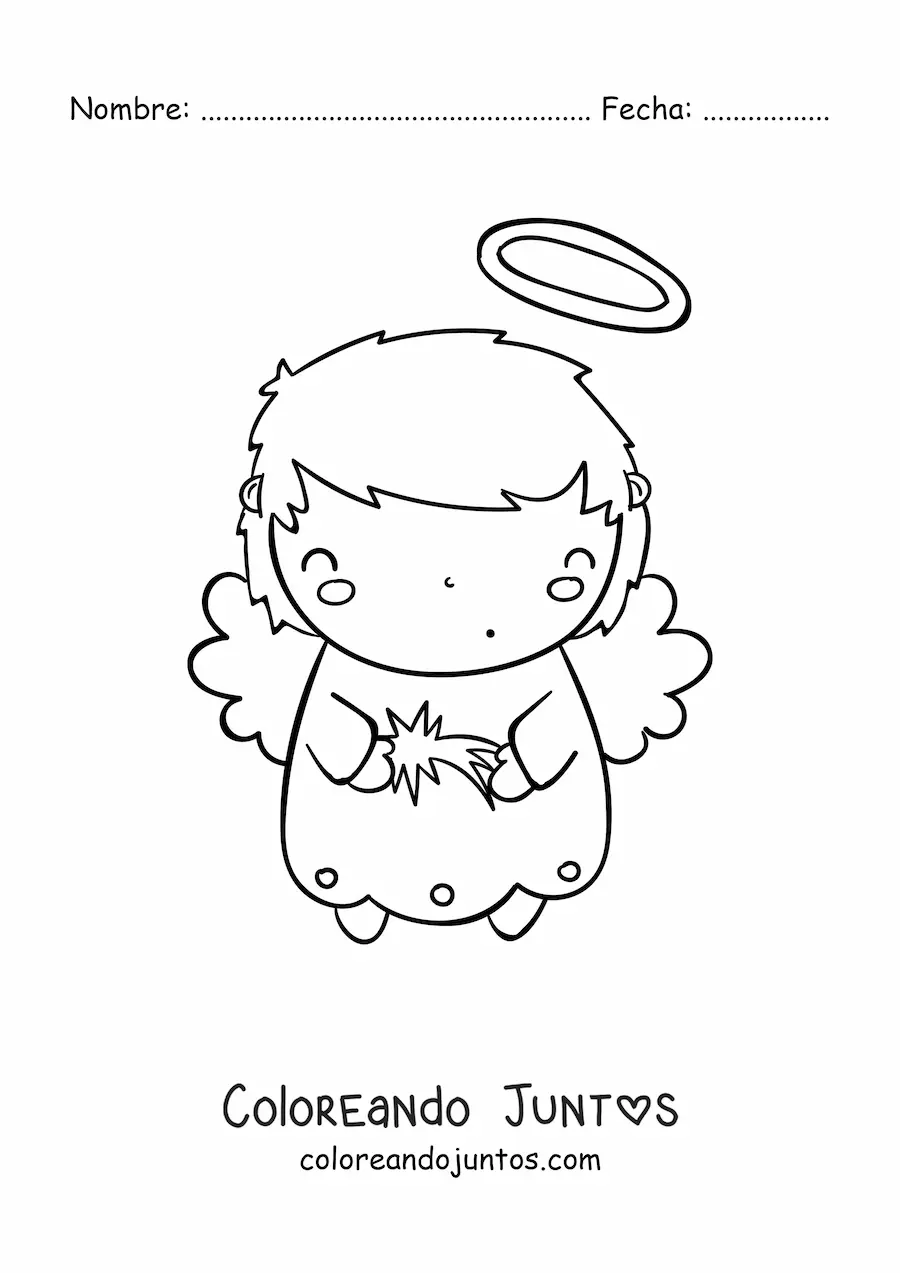 Imagen para colorear de ángel de Navidad tierno con estrella