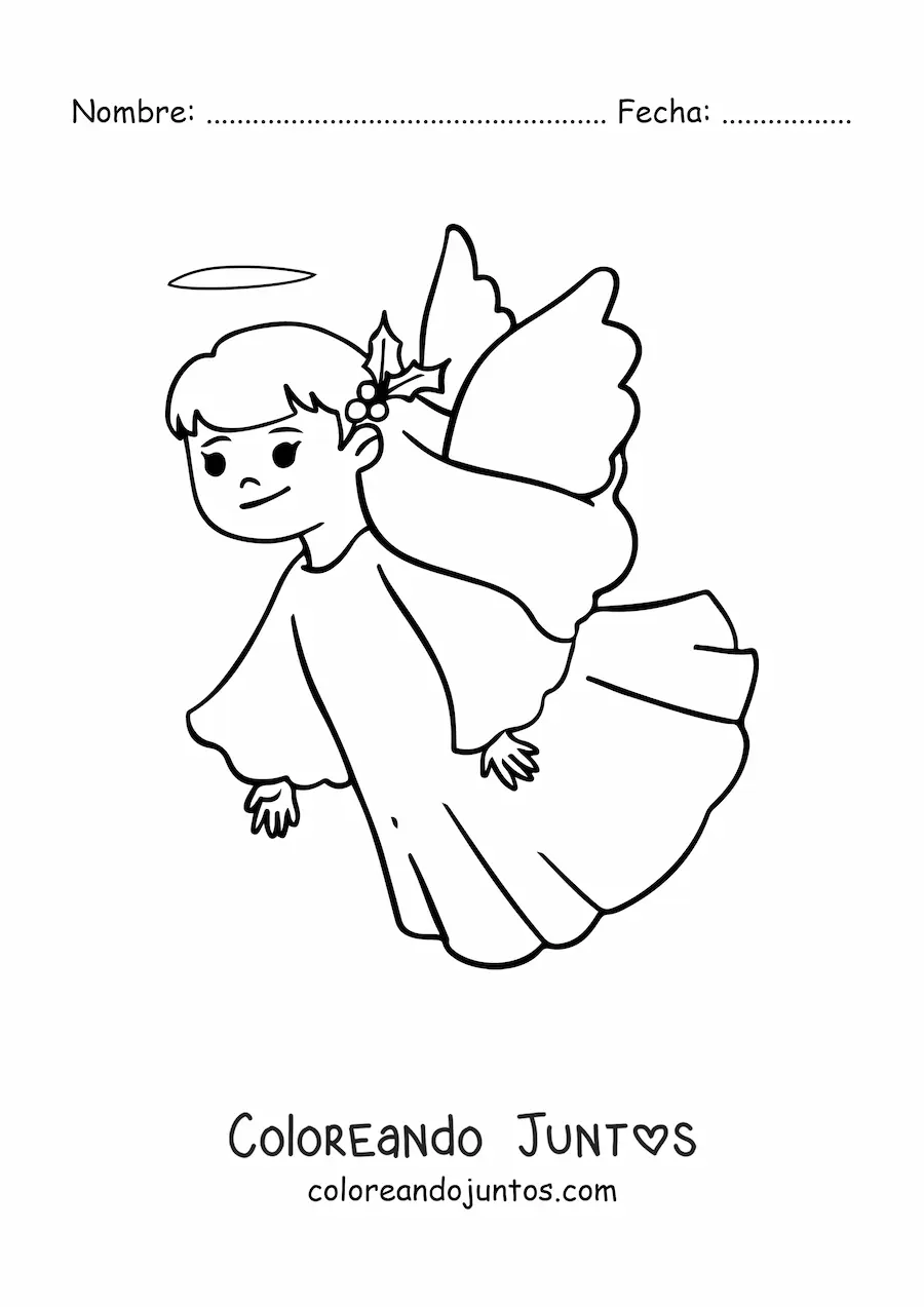 Imagen para colorear de chica ángel de Navidad volando
