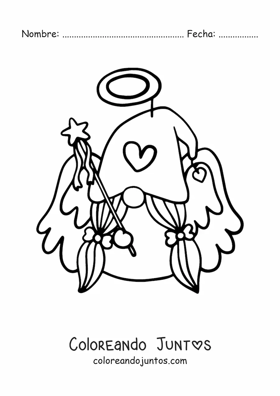 Imagen para colorear de caricatura de un gnomo ángel con varita