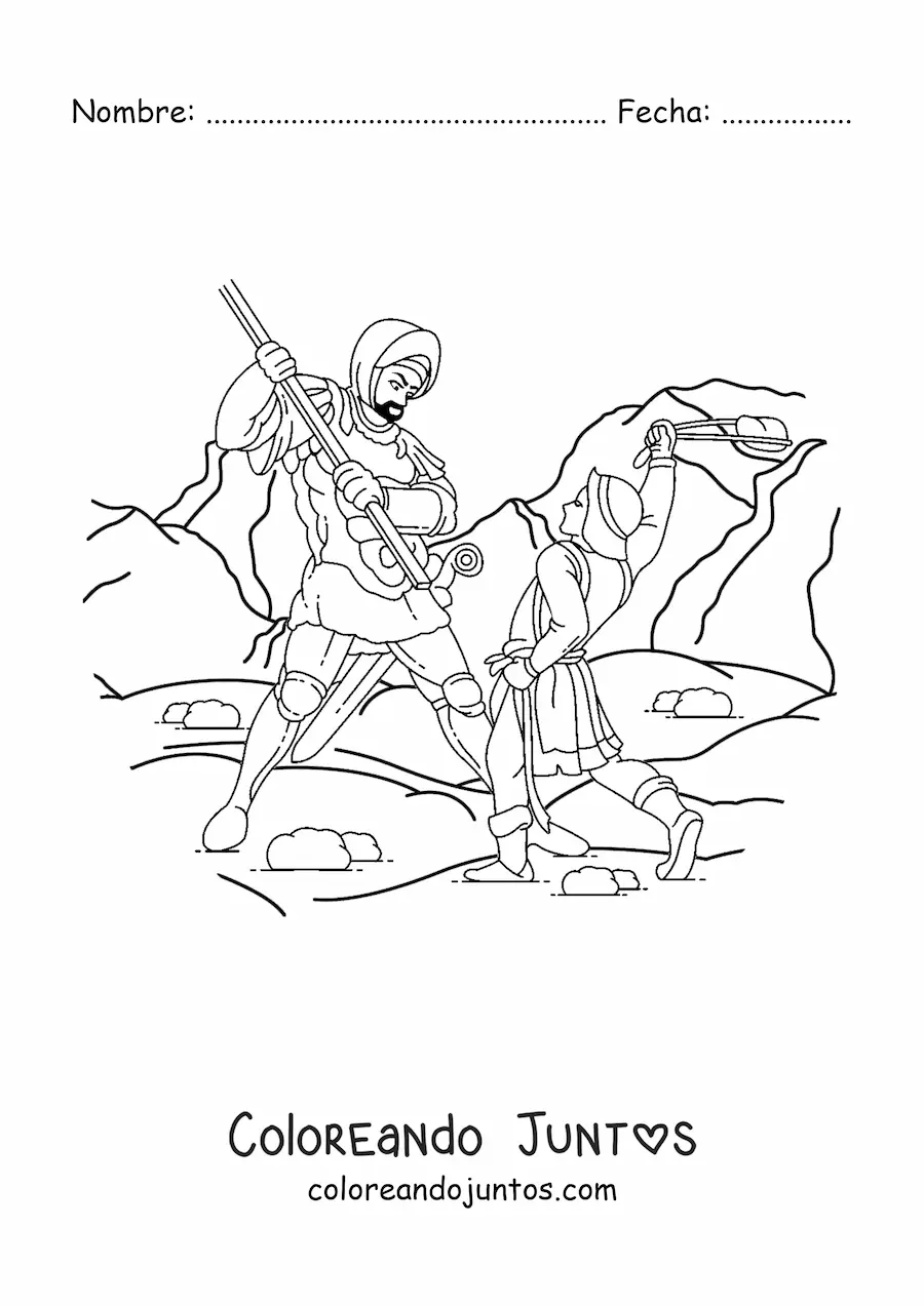 Imagen para colorear de David venciendo al gigante Goliat de la Biblia