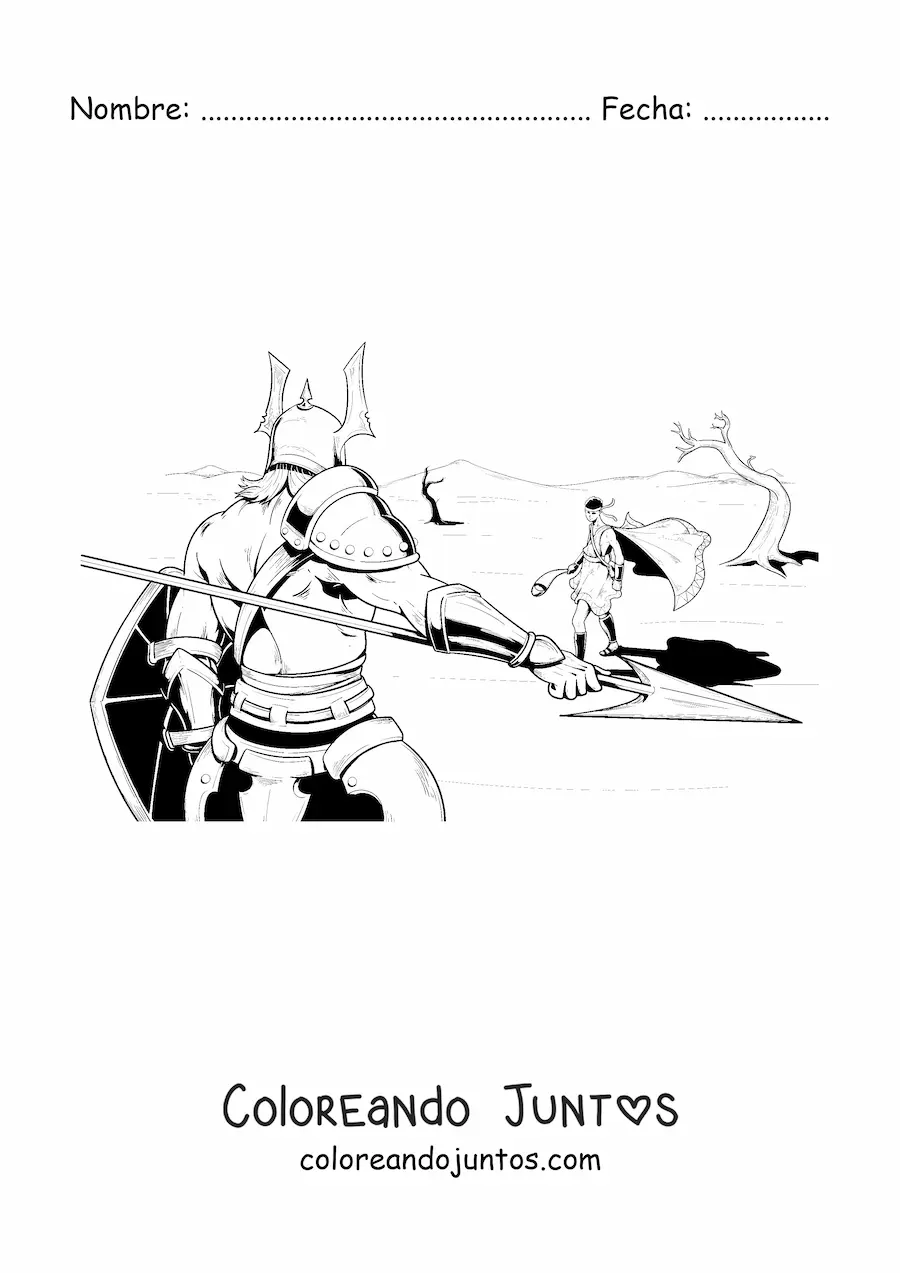 Imagen para colorear de batalla de David y el gigante Goliat de la Biblia