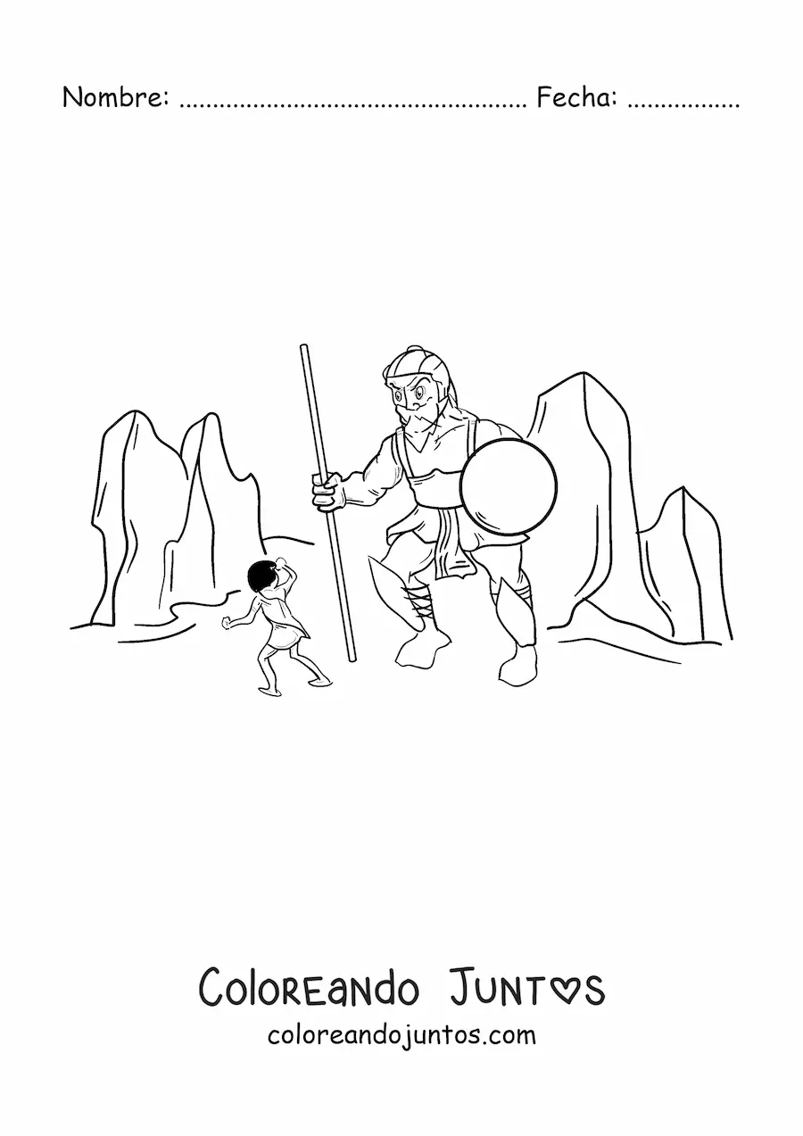 Imagen para colorear de hombre peleando contra un gigante