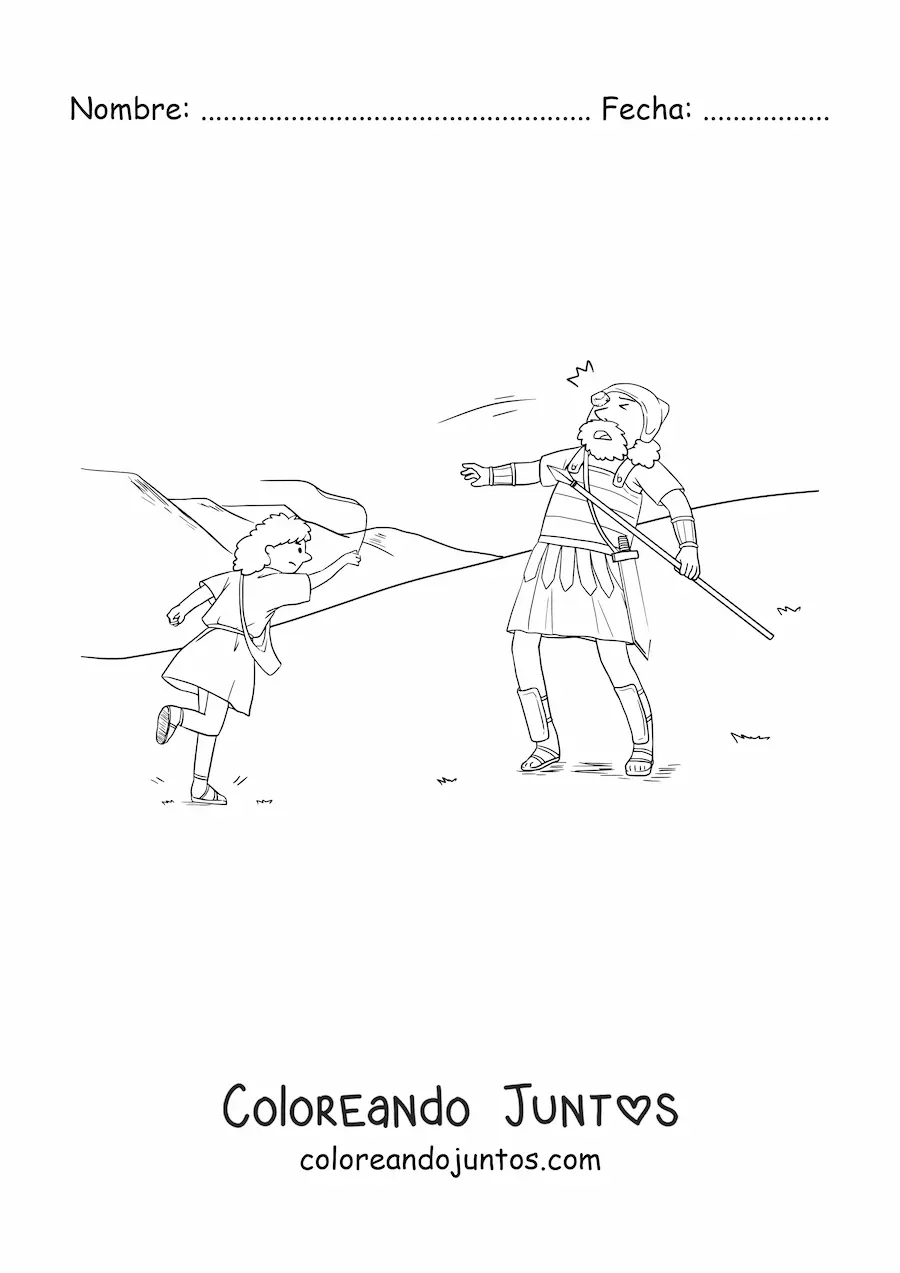 Imagen para colorear de David derrotando a Goliat el gigante