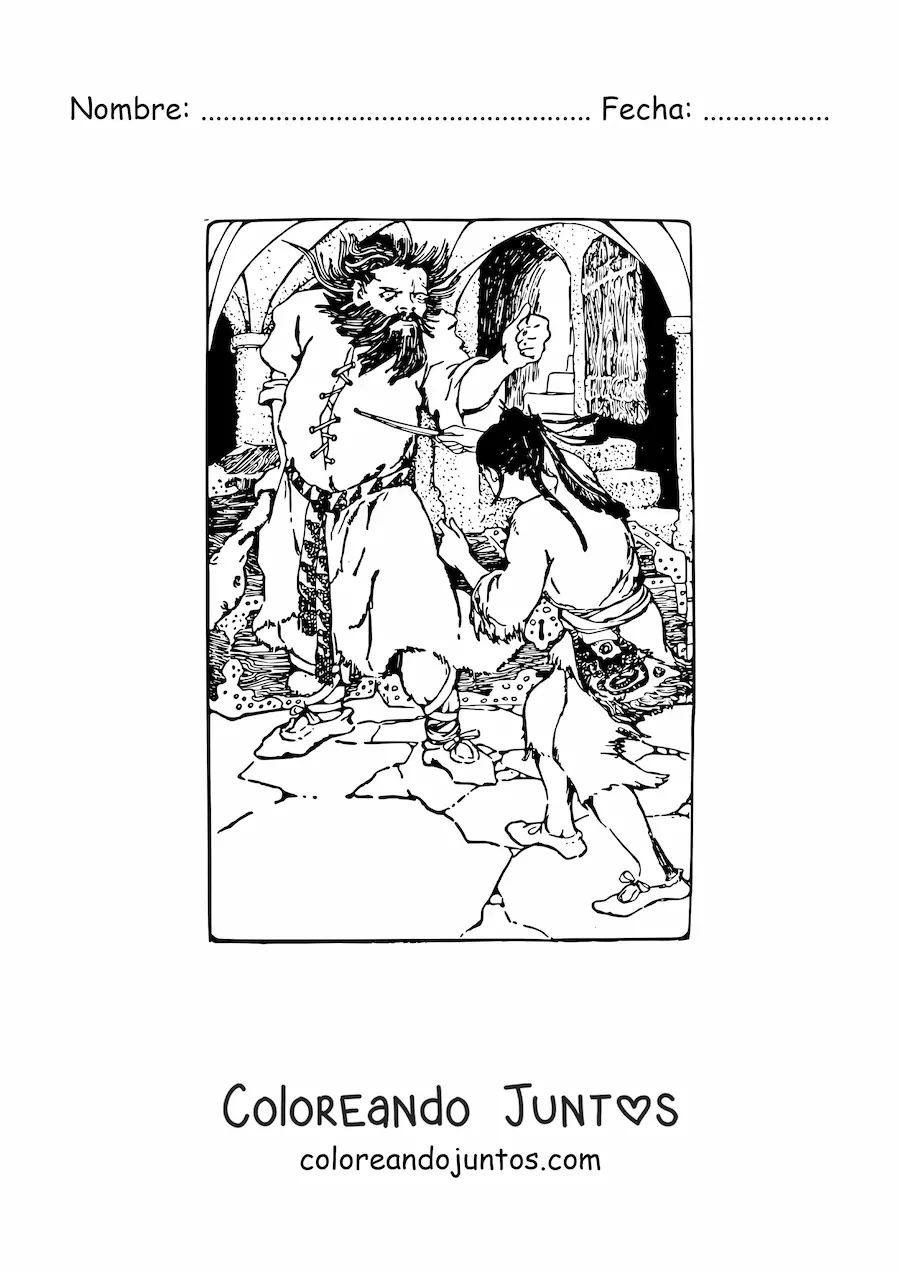 Imagen para colorear de hombre derrotando a un gigante