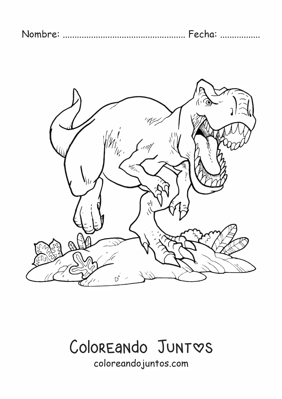 Imagen para colorear de tiranosaurio rex realista corriendo