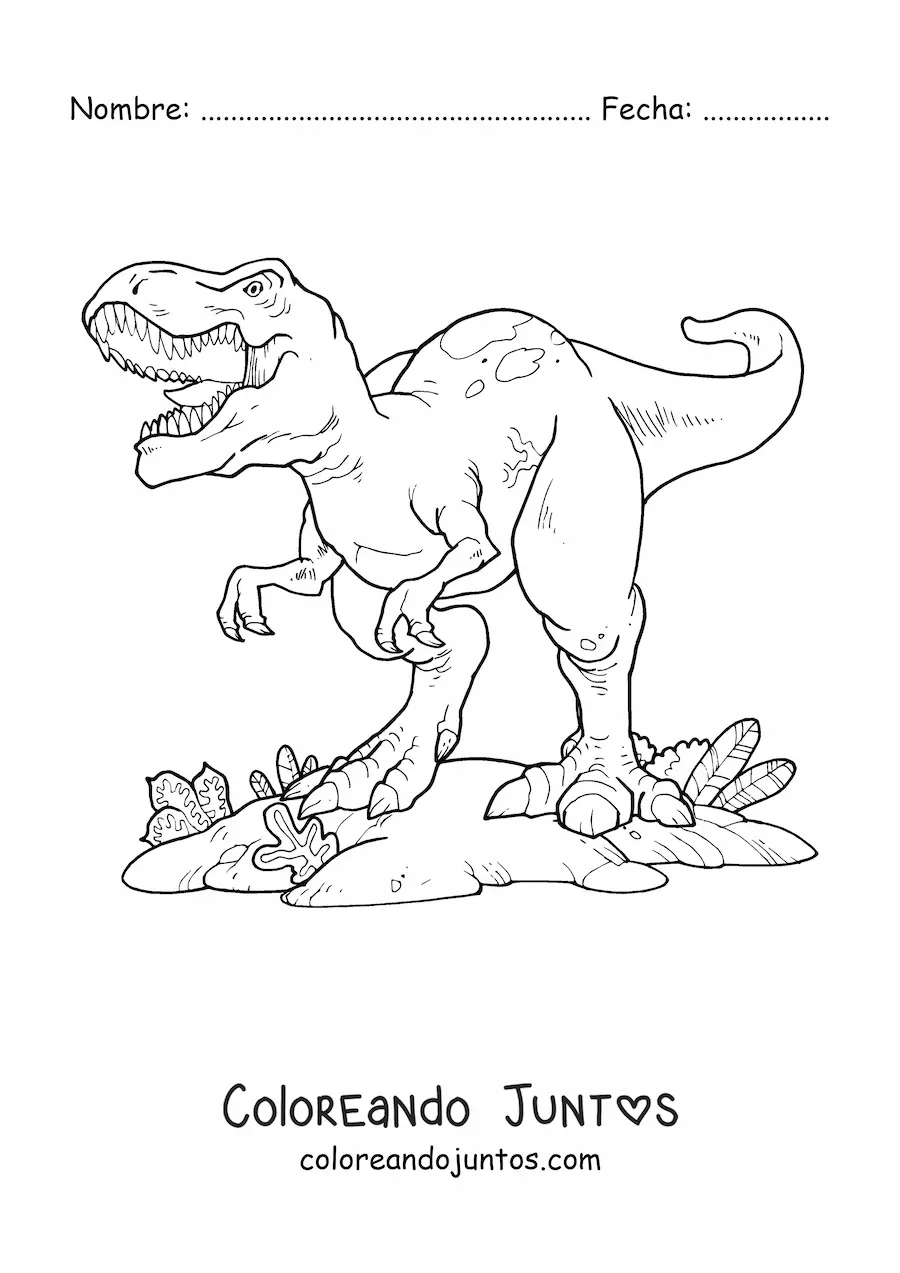 Imagen para colorear de tiranosaurio rex gigante animado