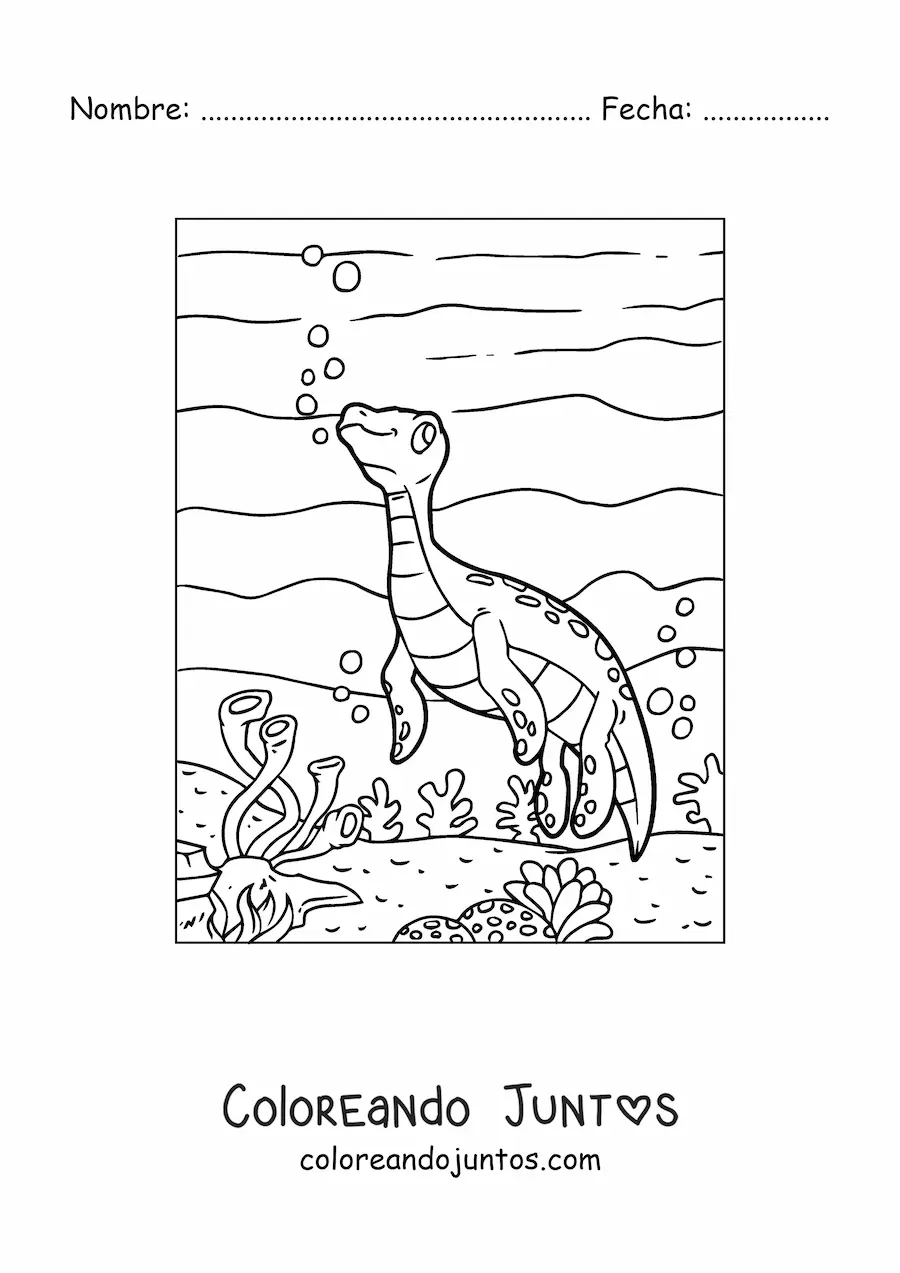 Imagen para colorear de hidroterosaurio bebé animado en su hábitat