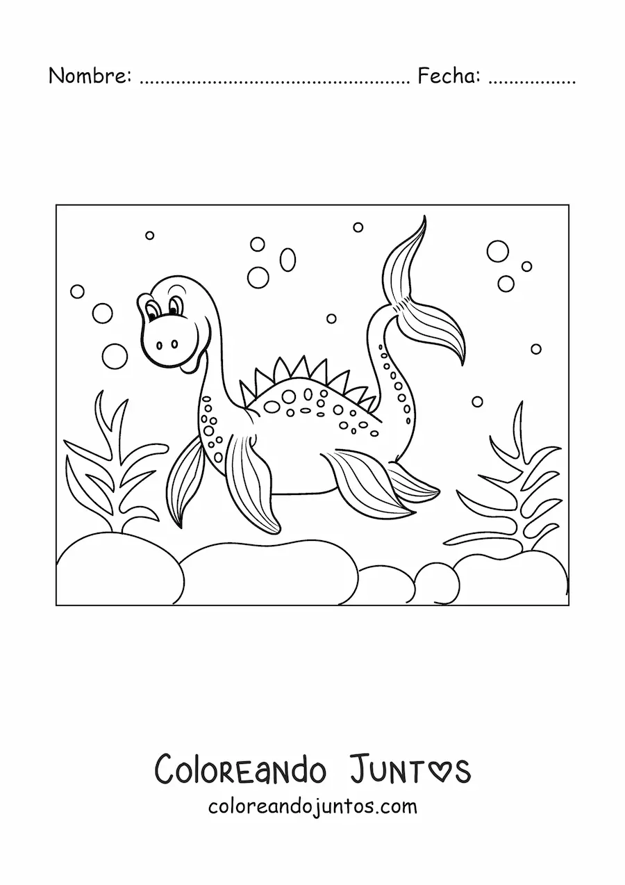 Imagen para colorear de dinosaurio marino animado en el mar