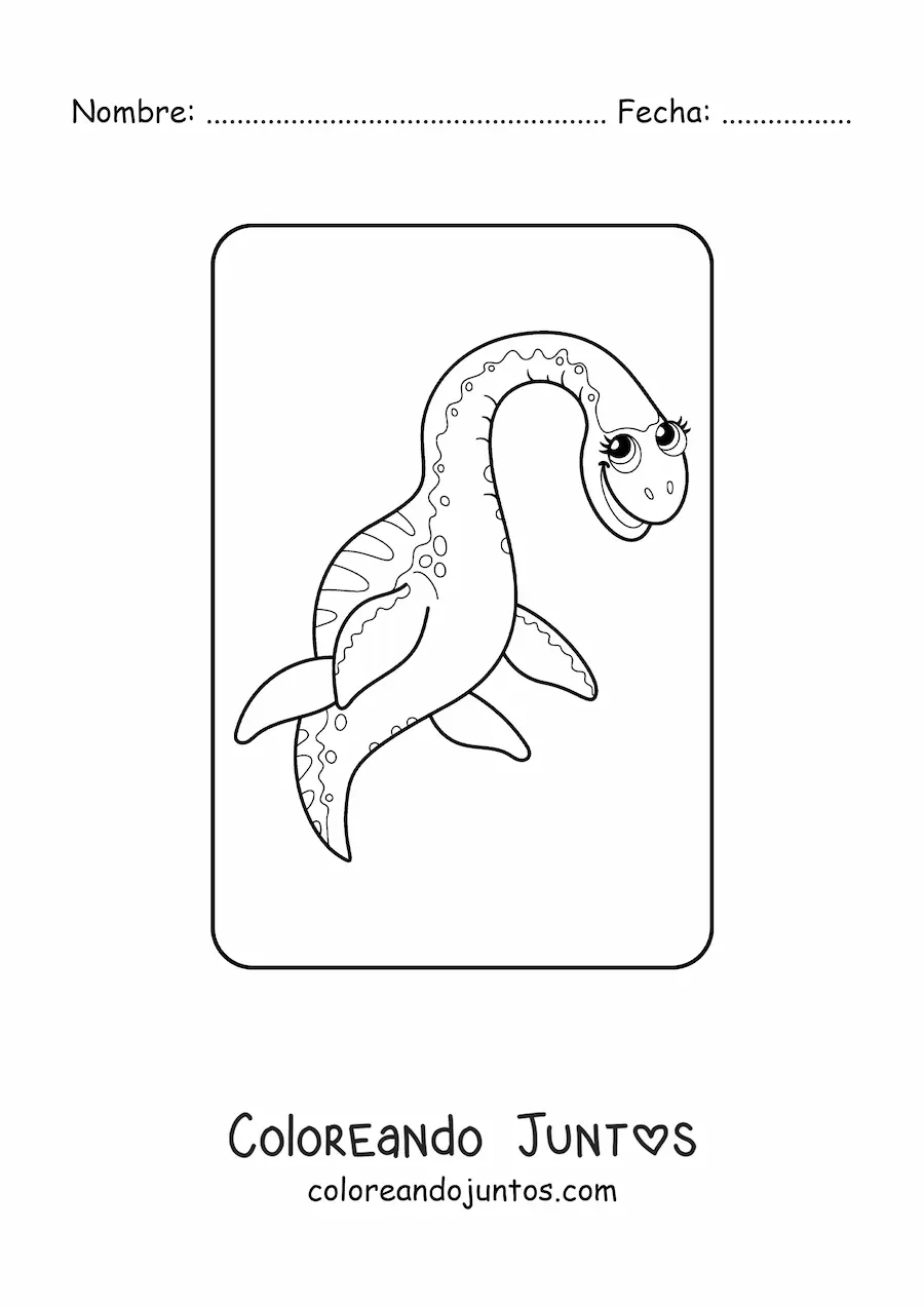 Imagen para colorear de dinosaurio acuático bonito animado