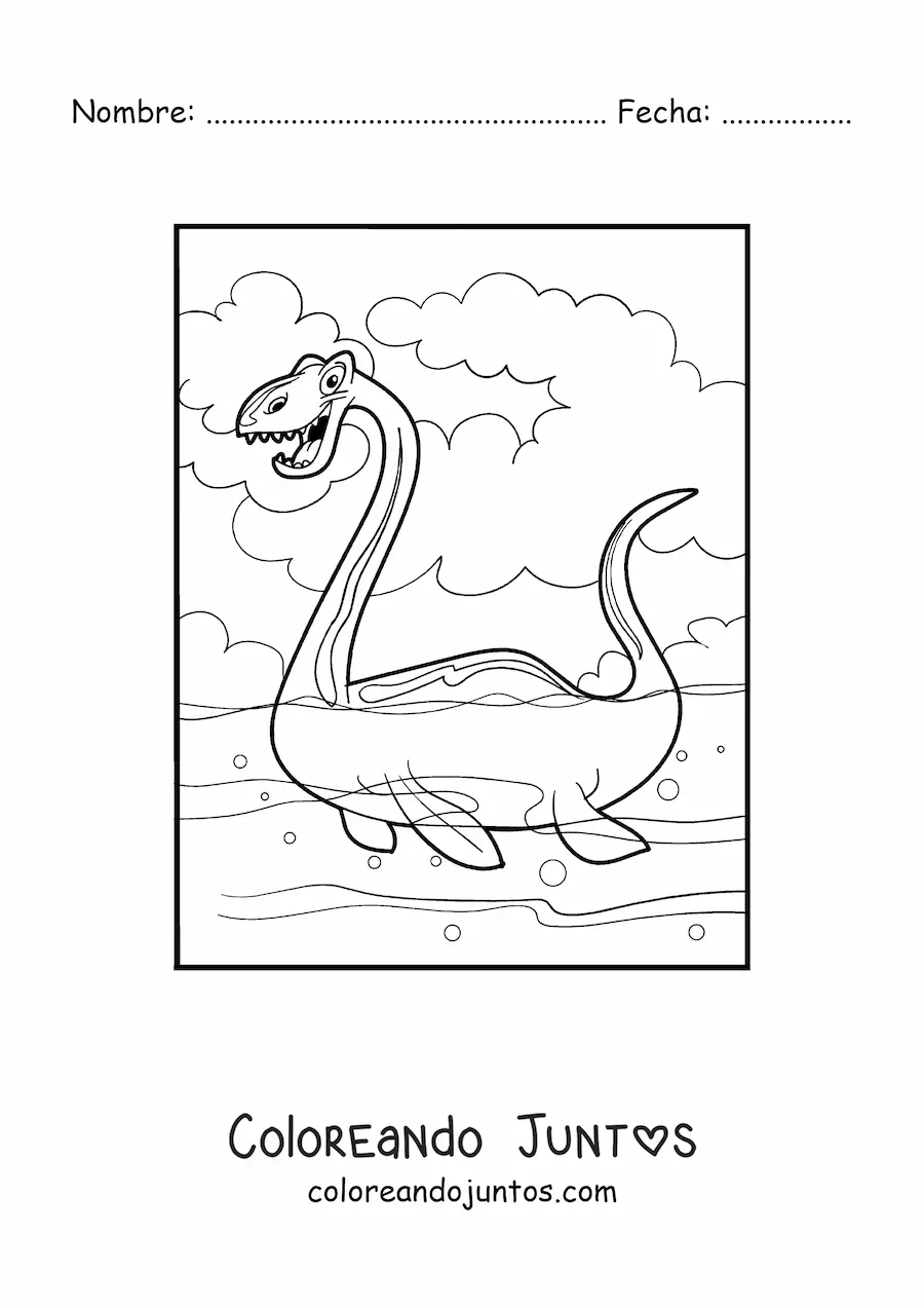 Imagen para colorear de dinosaurio acuático gigante animado