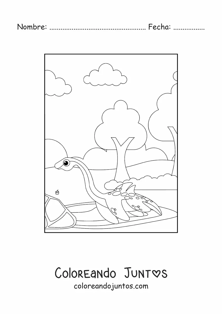 Imagen para colorear de dinosaurio marino bebé animado