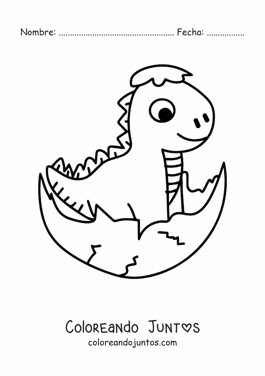 Imagen para colorear de dinosaurio bebé tierno animado en un huevo