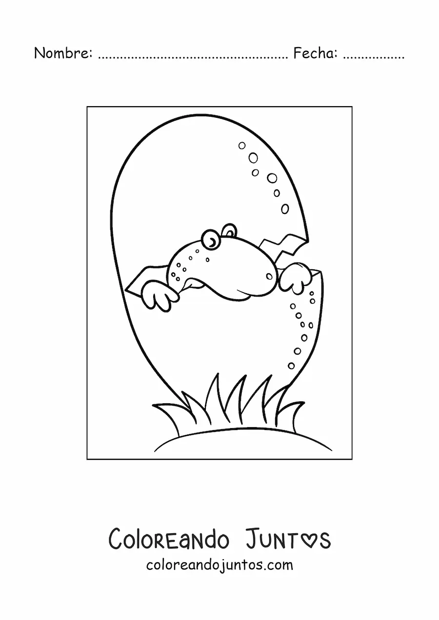 Imagen para colorear de dinosaurio animado saliendo del huevo