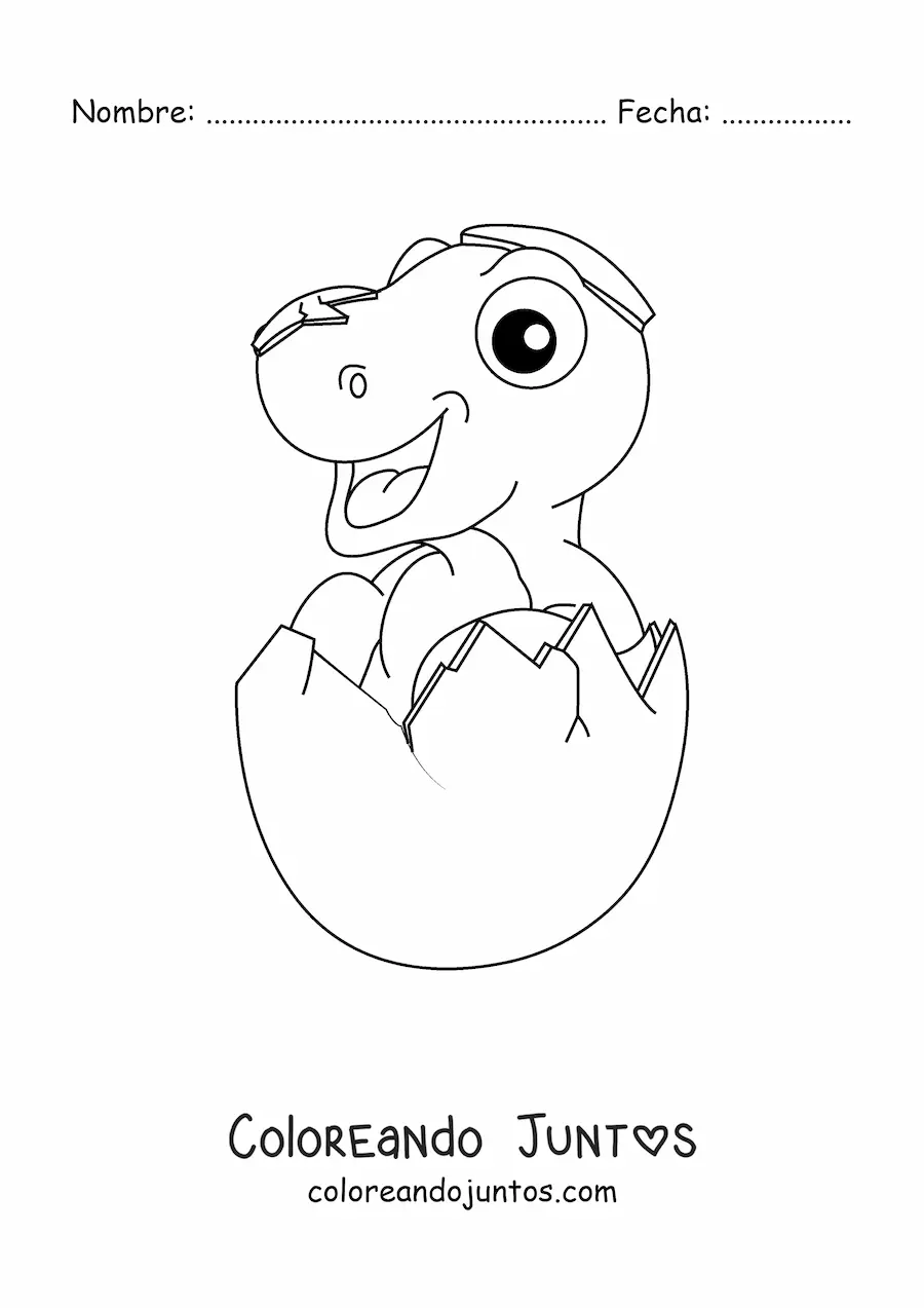 Imagen para colorear de dinosaurio grande saliendo del huevo