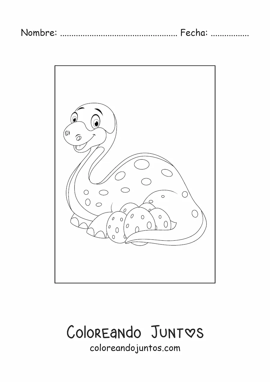 Imagen para colorear de mamá dinosaurio con sus huevos