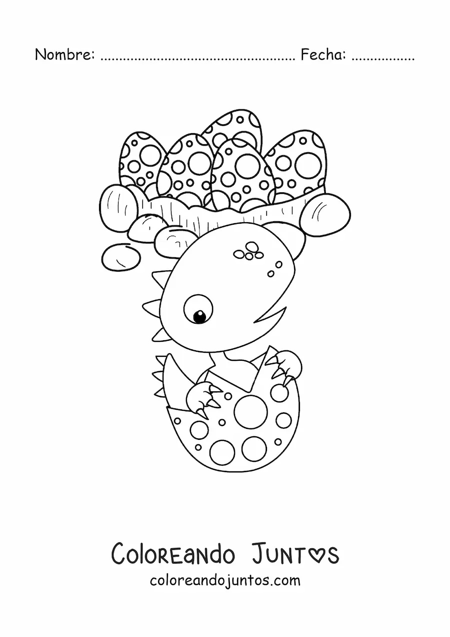 Imagen para colorear de huevos de dinosaurio con bebé tierno
