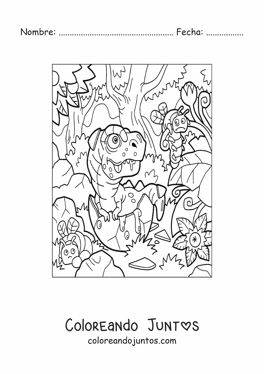Imagen para colorear de dinosaurio carnívoro saliendo del huevo