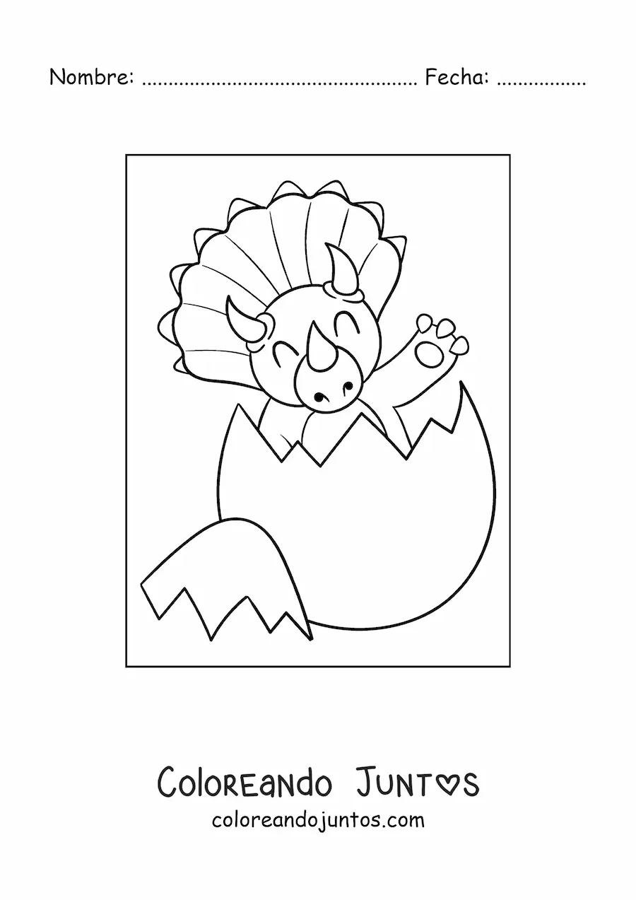 Imagen para colorear de triceratops bebé saliendo del huevo