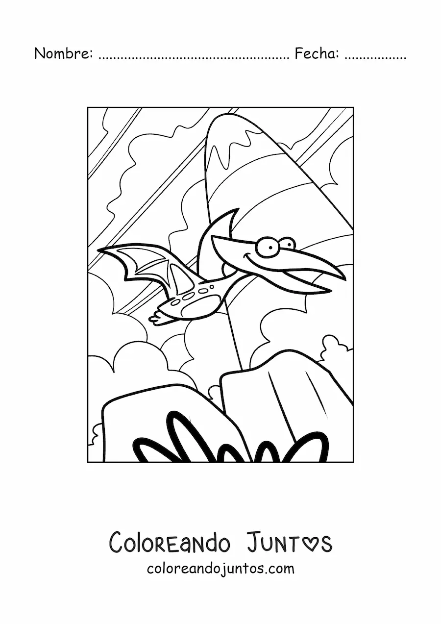 Imagen para colorear de caricatura de un dinosaurio volador
