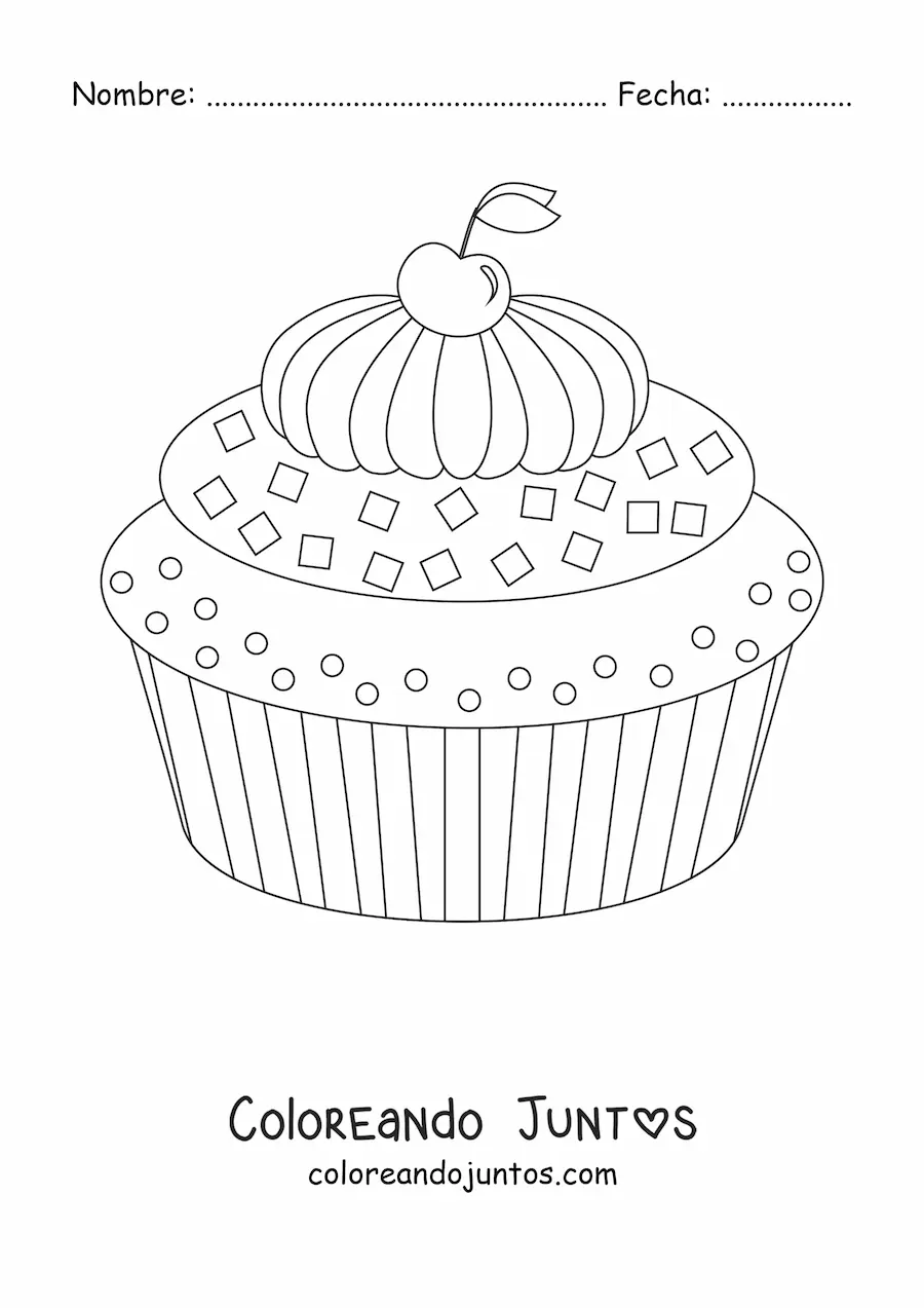 Imagen para colorear de un cupcake con glaseado y una cereza encima