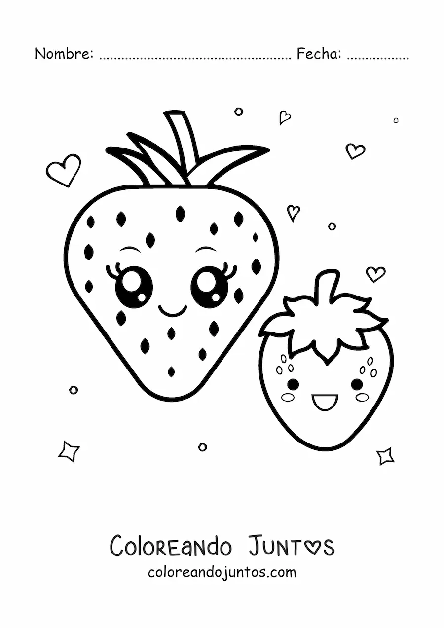 Imagen para colorear de fresas kawaii grandes