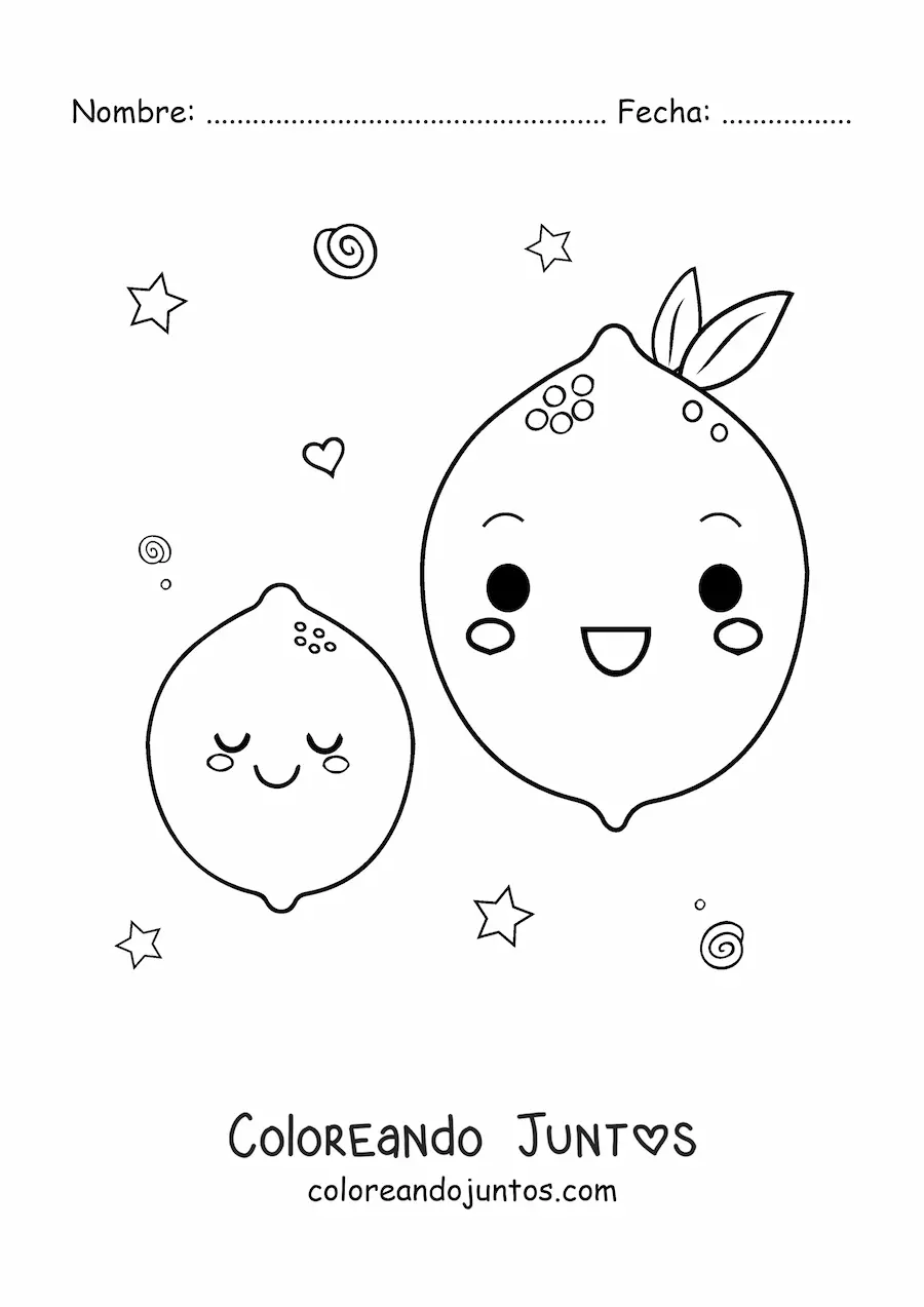 Imagen para colorear de limones kawaii grandes