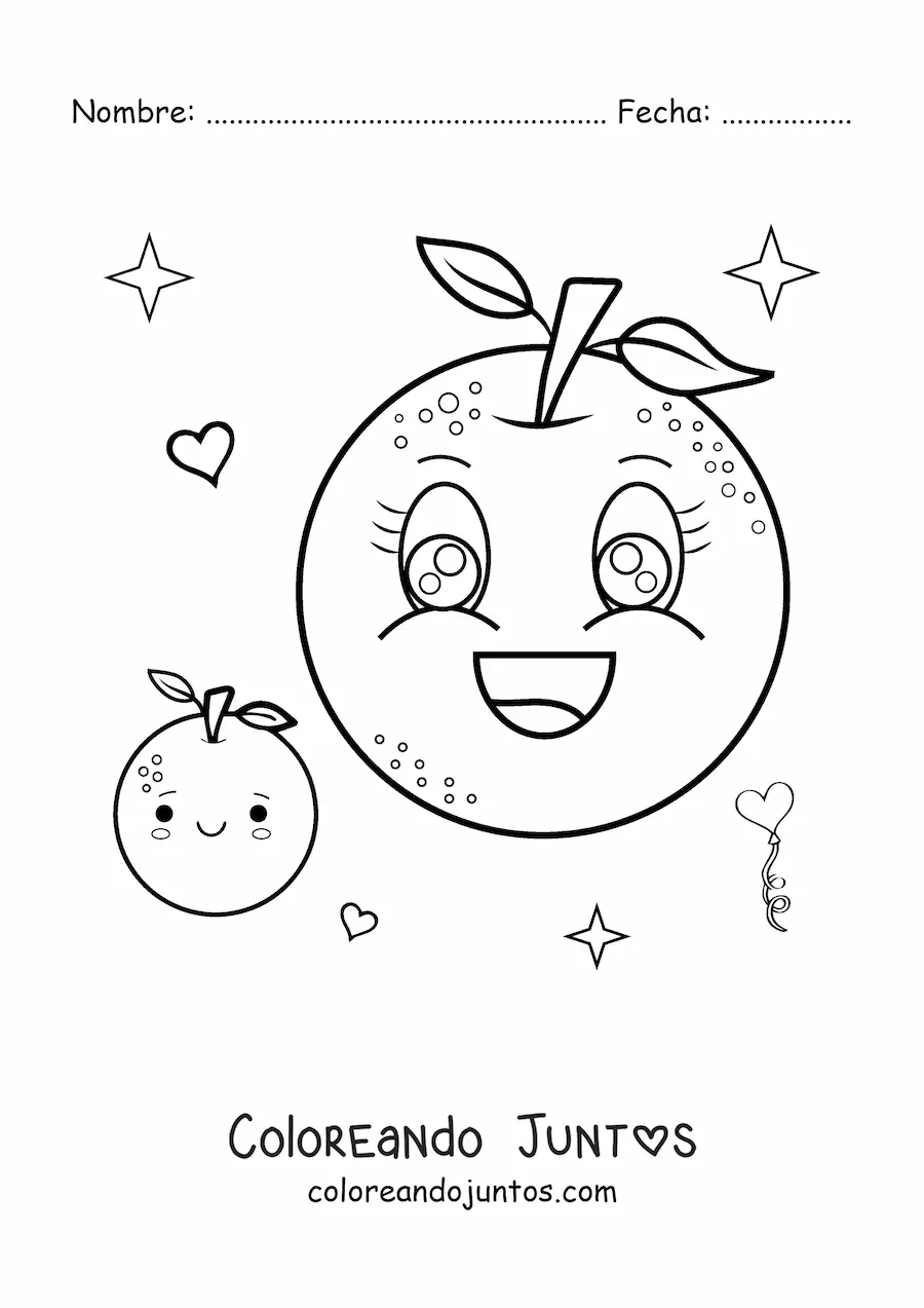 Imagen para colorear de naranjas kawaii grandes