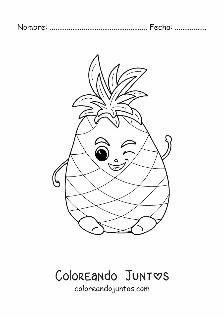 Imagen para colorear de piña kawaii animada