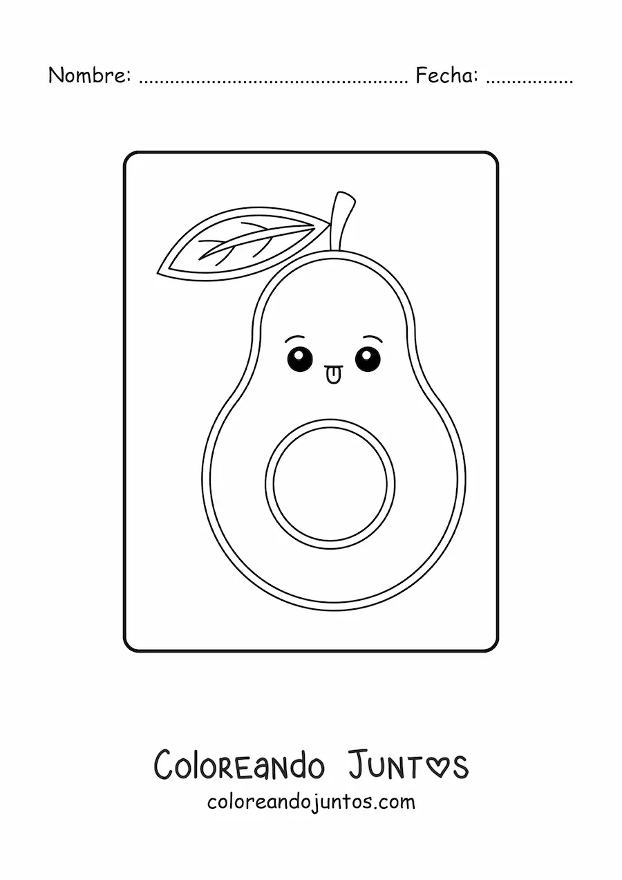 Imagen para colorear de aguacate kawaii fácil