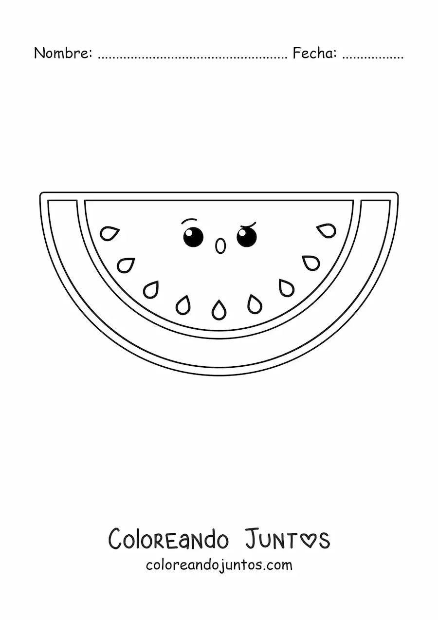 Imagen para colorear de sandía kawaii fácil