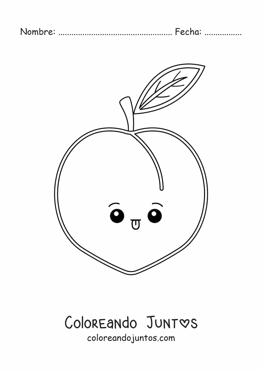 Imagen para colorear de durazno kawaii fácil
