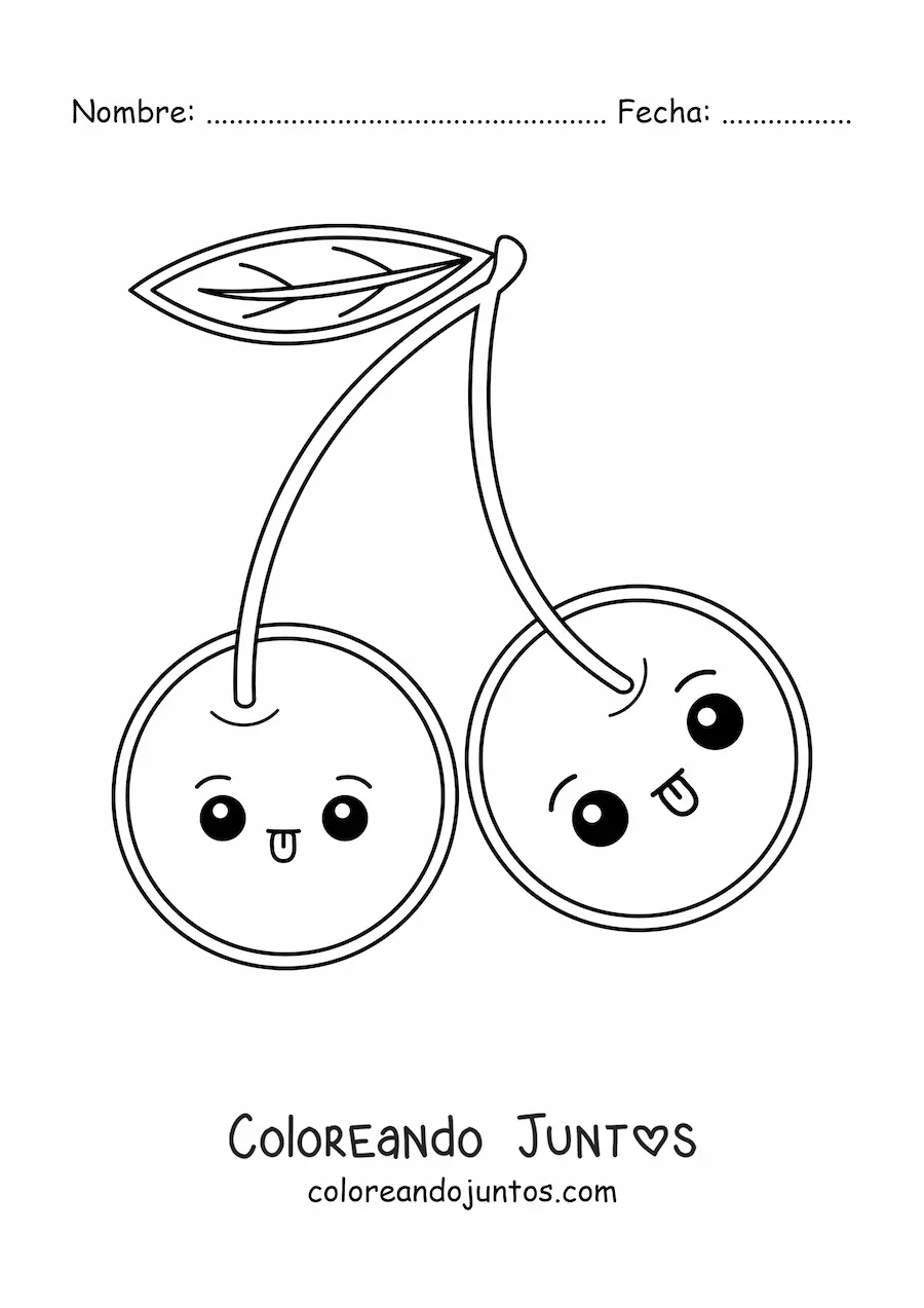 Imagen para colorear de cerezas kawaii fácil