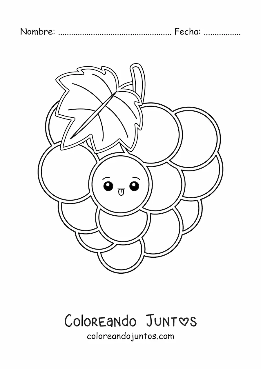Imagen para colorear de racimo de uvas kawaii fácil