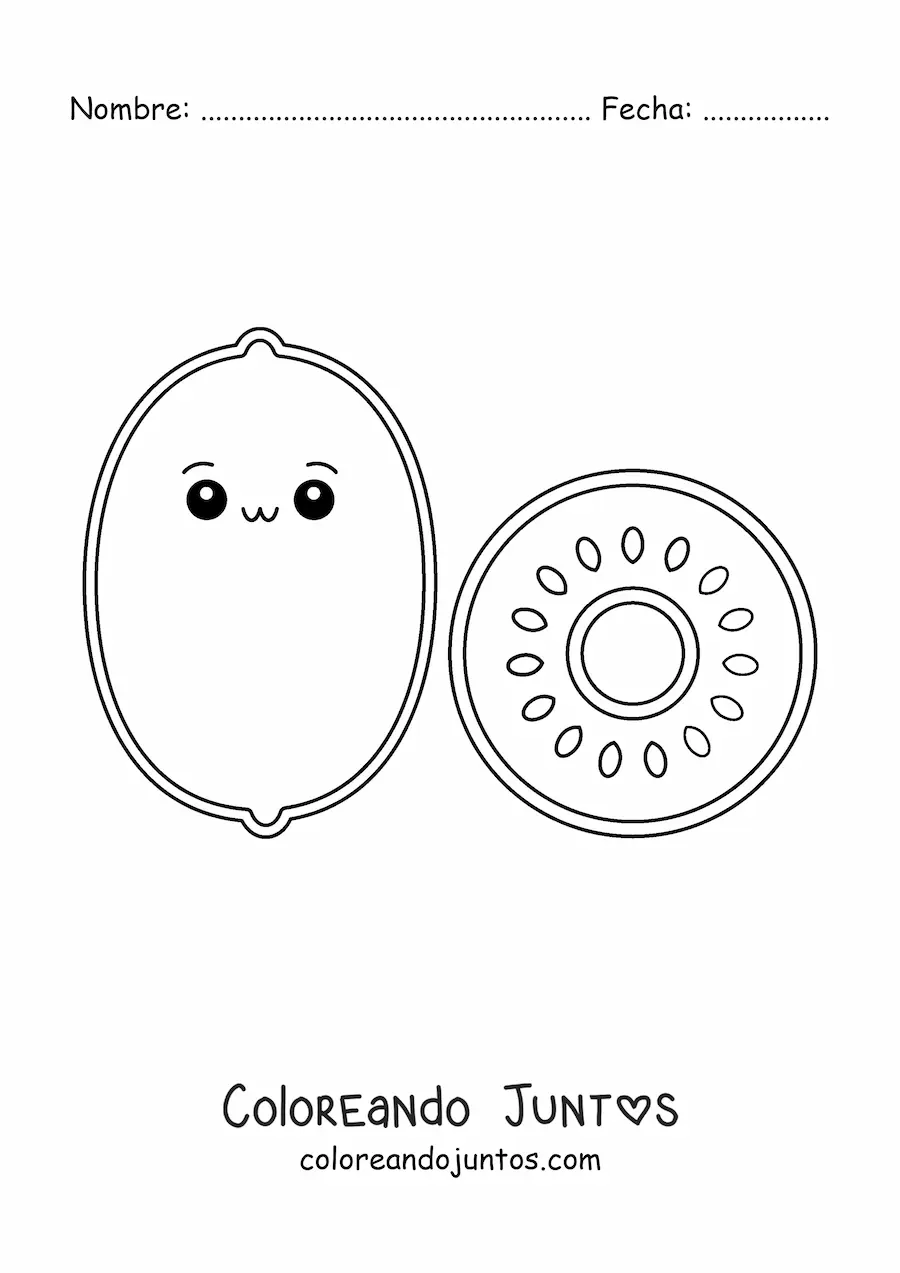 Imagen para colorear de kiwi kawaii fácil