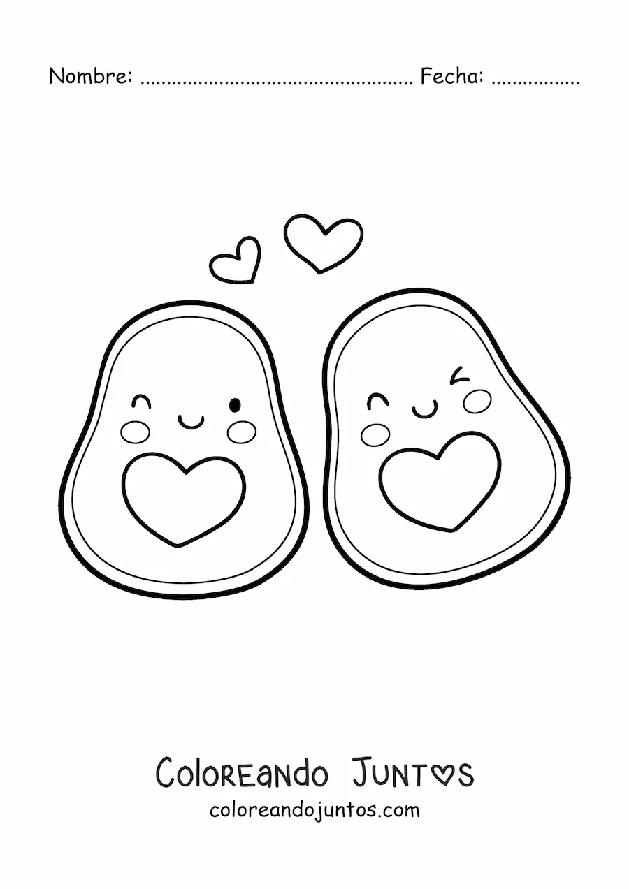 Imagen para colorear de aguacates enamorados kawaii