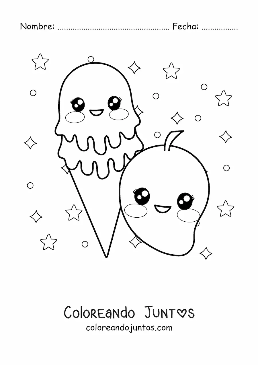 Imagen para colorear de helado de mango kawaii